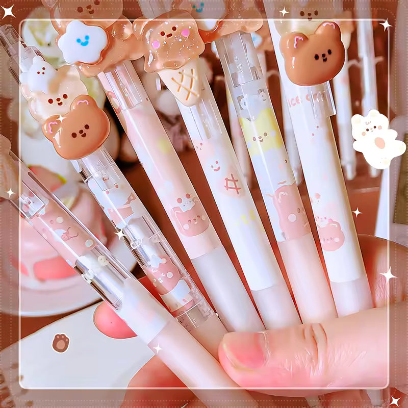 Sweet Cone Bear Automatic Pencil 0.5mm Mechanical Pencil with Cute Acrylic Bear Patch Student Stationery Gift
