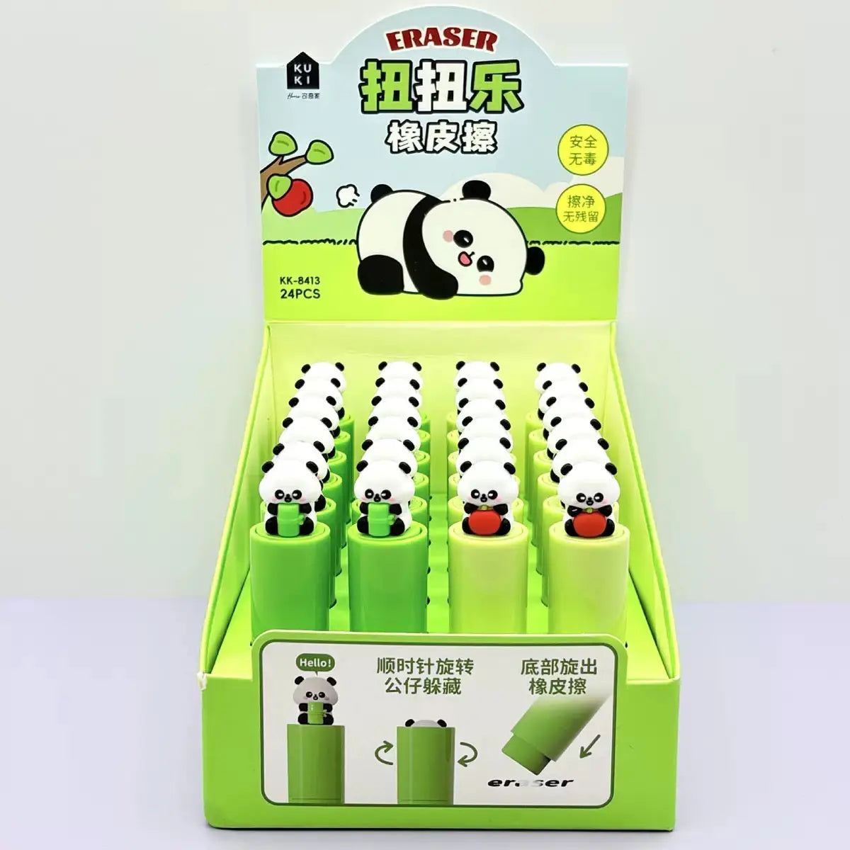 Cute Panda Twist Pop-Up Eraser Kawaii Retractable Pencil Eraser