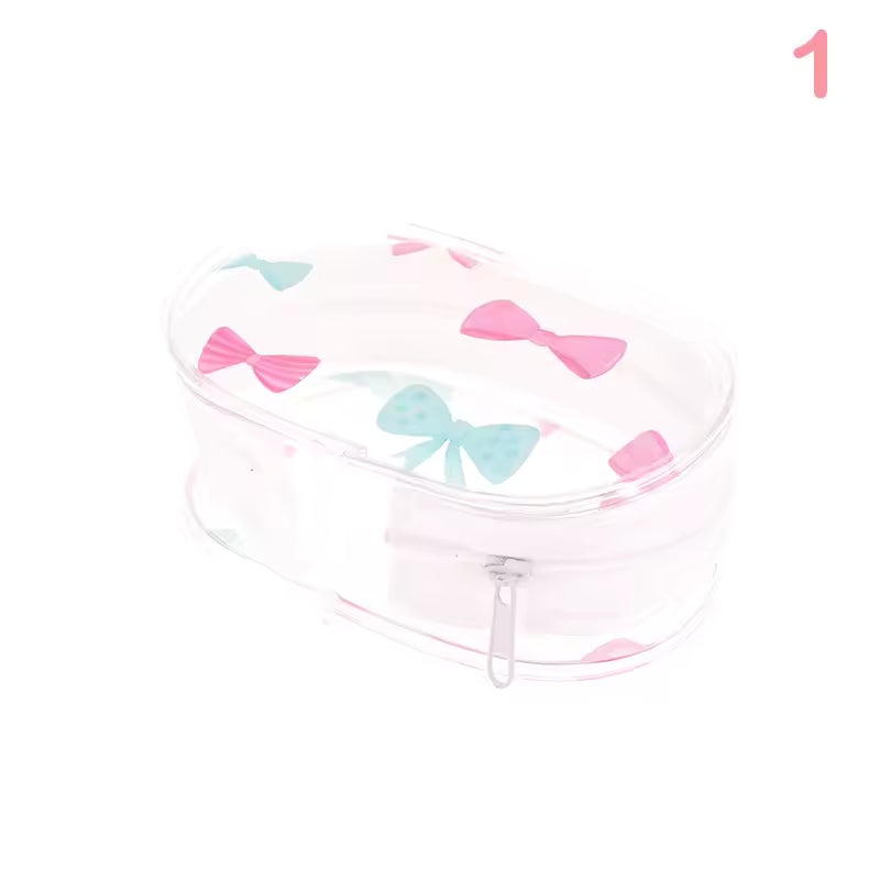 Mini Transparent Storage PouchCute Bow Design with Keychain Hook