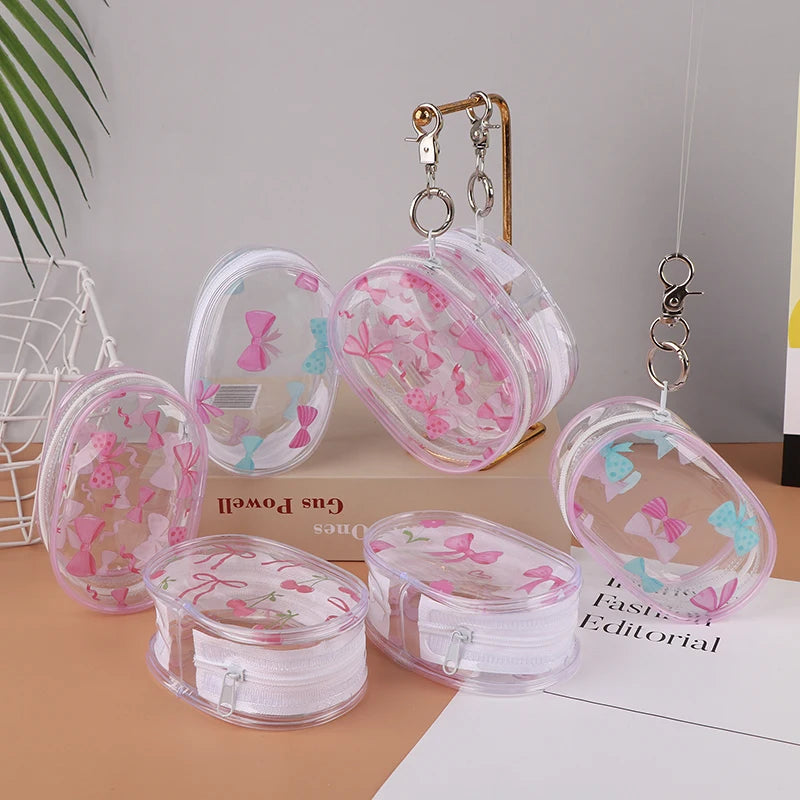 Mini Transparent Storage PouchCute Bow Design with Keychain Hook