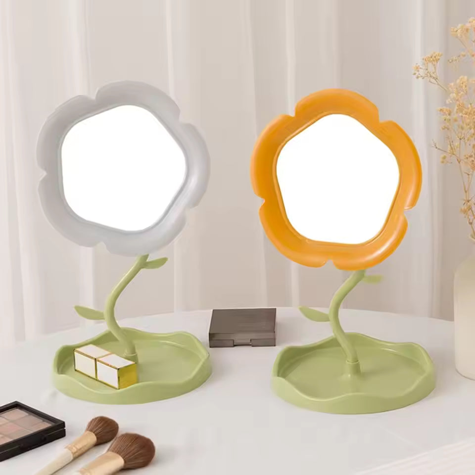 Floral Desktop Makeup Mirror Rotatable Vanity Mirror for Dorm, Bedroom & Beauty Use