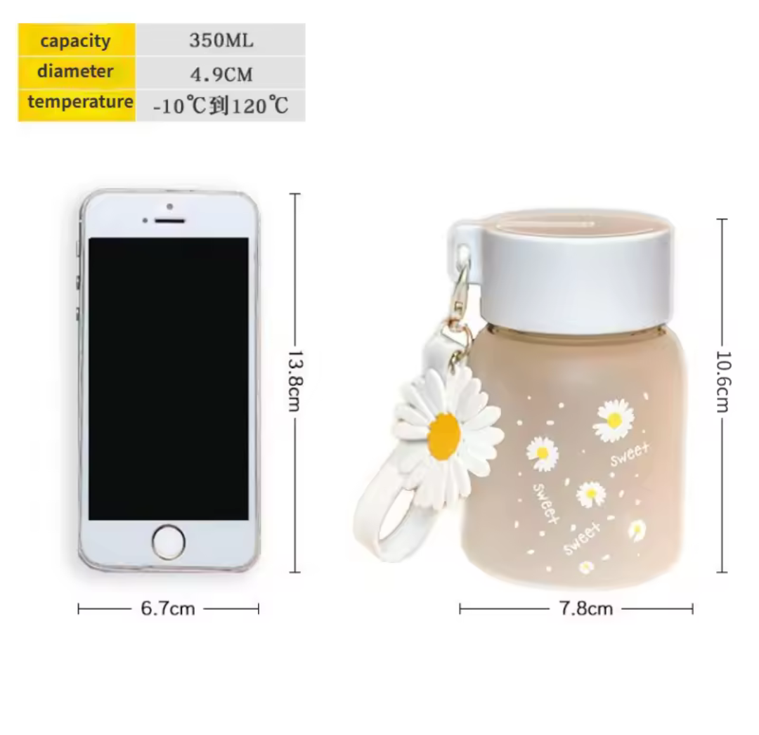 Cute Sunflower Mini Water Bottle With Rope & Keychain