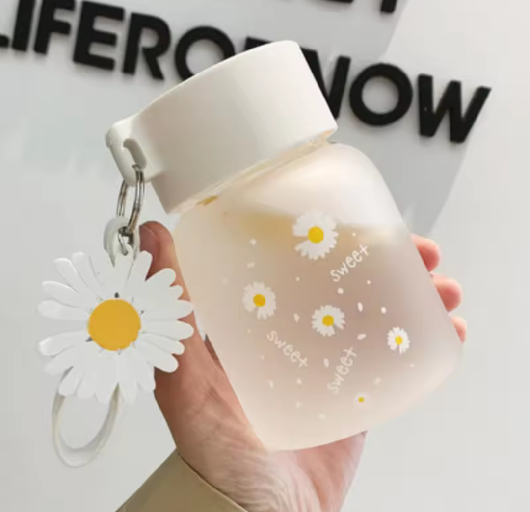 Cute Sunflower Mini Water Bottle With Rope & Keychain