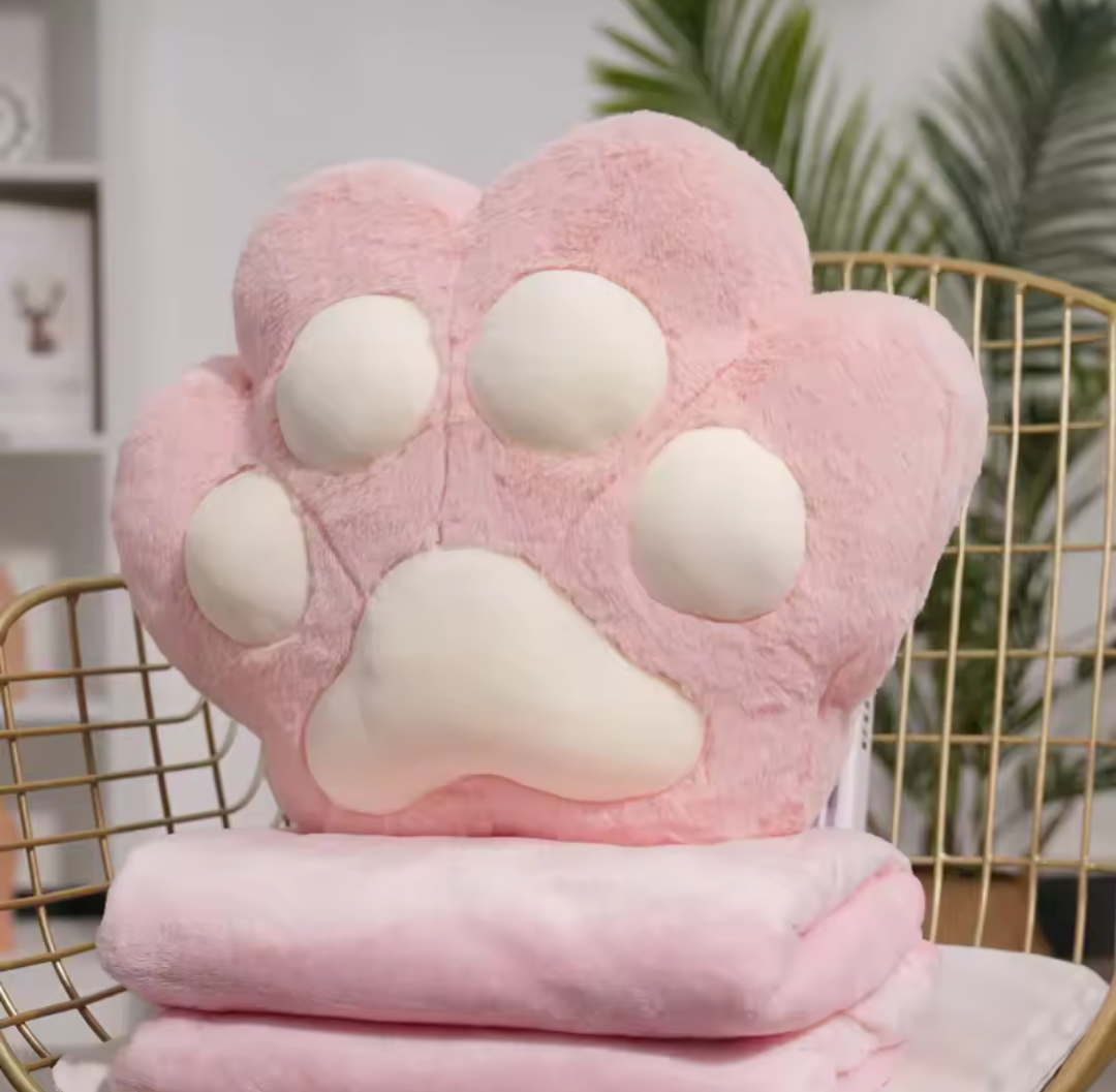 Cute Cat Paw Chair Pillow Cushion With Mini Blanket