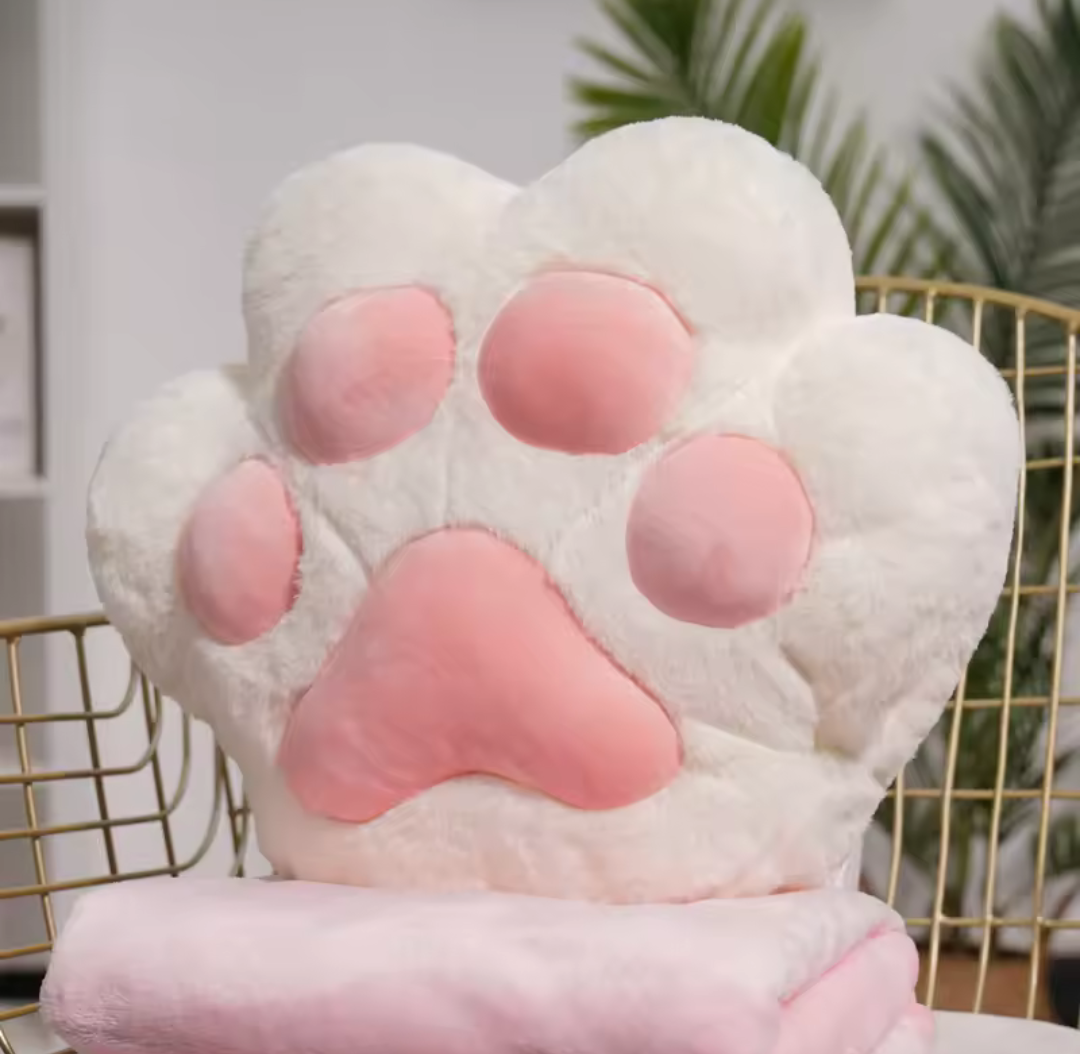 Cute Cat Paw Chair Pillow Cushion With Mini Blanket