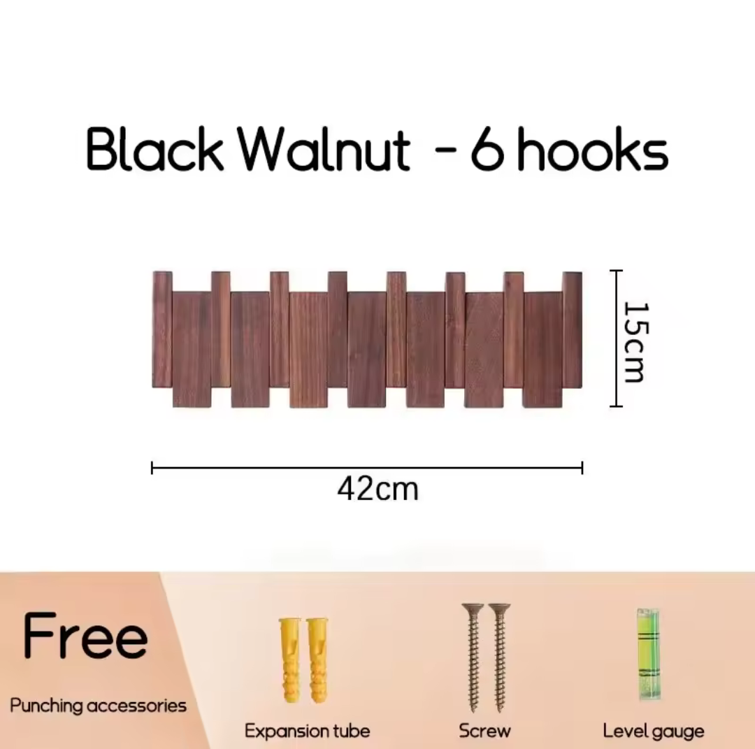 Wall Mounted Black Walnut Coat Rack Creative Hanging Hat Key Bags Holder Doorway Entrance Cloak Rack Home Decor Furniture