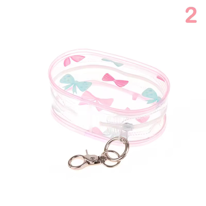 Mini Transparent Storage PouchCute Bow Design with Keychain Hook