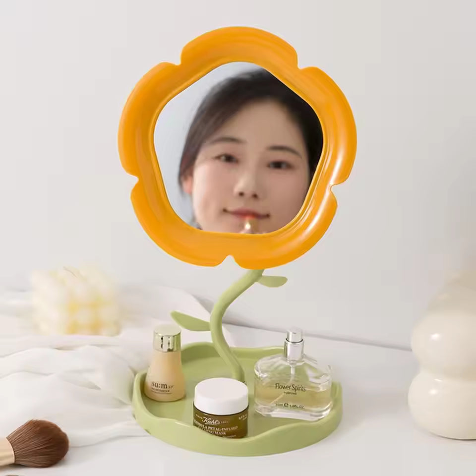 Floral Desktop Makeup Mirror Rotatable Vanity Mirror for Dorm, Bedroom & Beauty Use