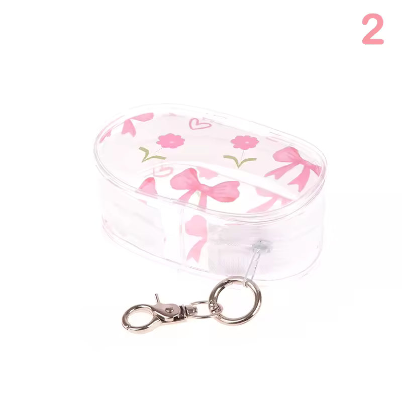 Mini Transparent Storage PouchCute Bow Design with Keychain Hook