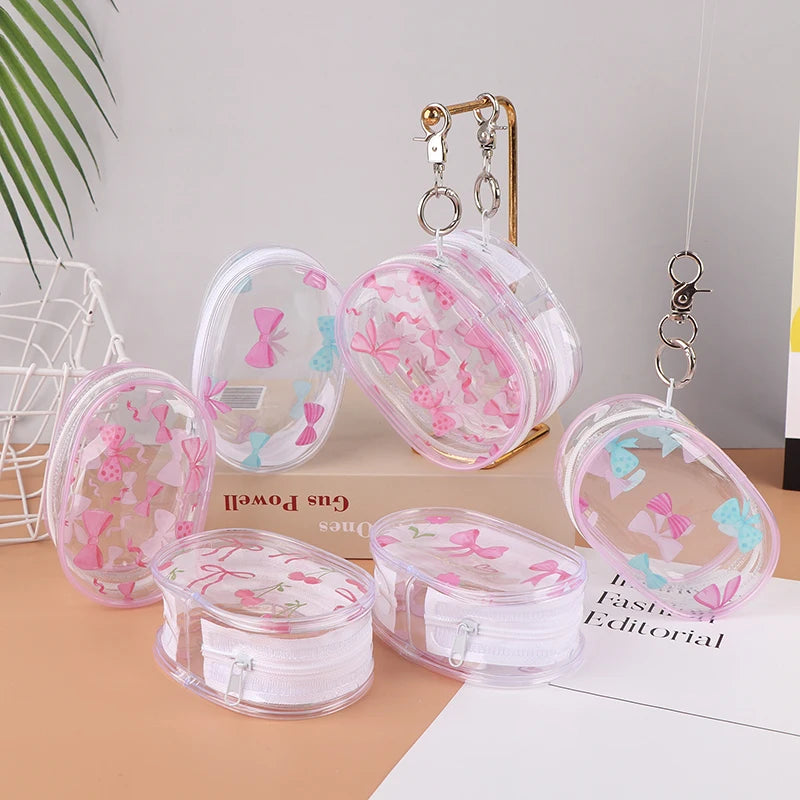 Mini Transparent Storage PouchCute Bow Design with Keychain Hook