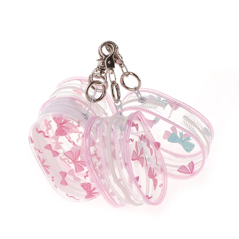 Mini Transparent Storage PouchCute Bow Design with Keychain Hook