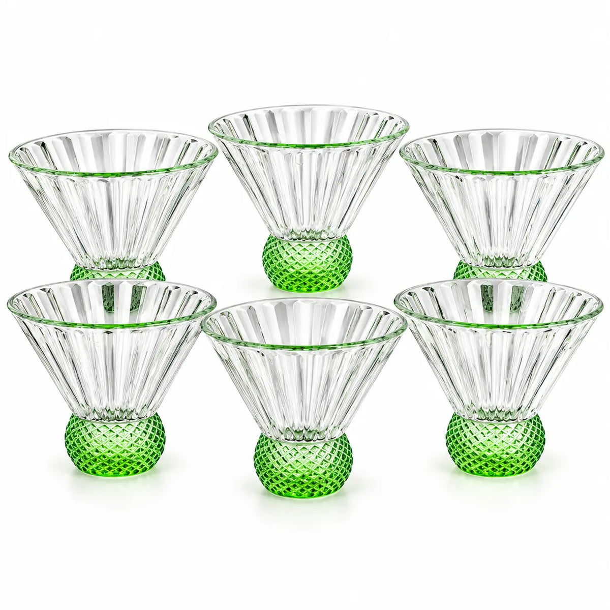 Pack Of 6 Luxury Ribbed Glass Dessert Cups Textured Base