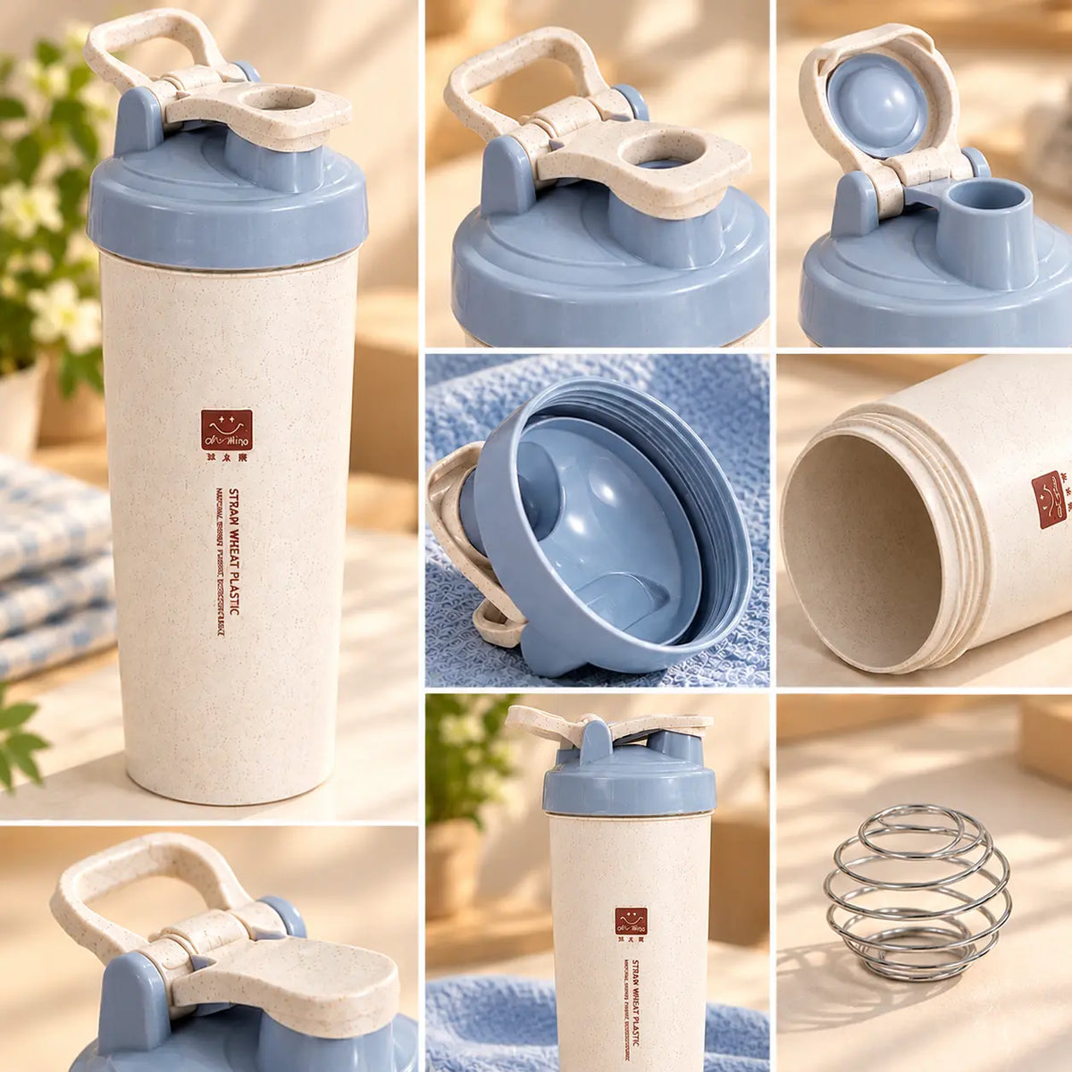 Eco-Friendly Wheat Straw Shaker Bottle with Mixing Ball