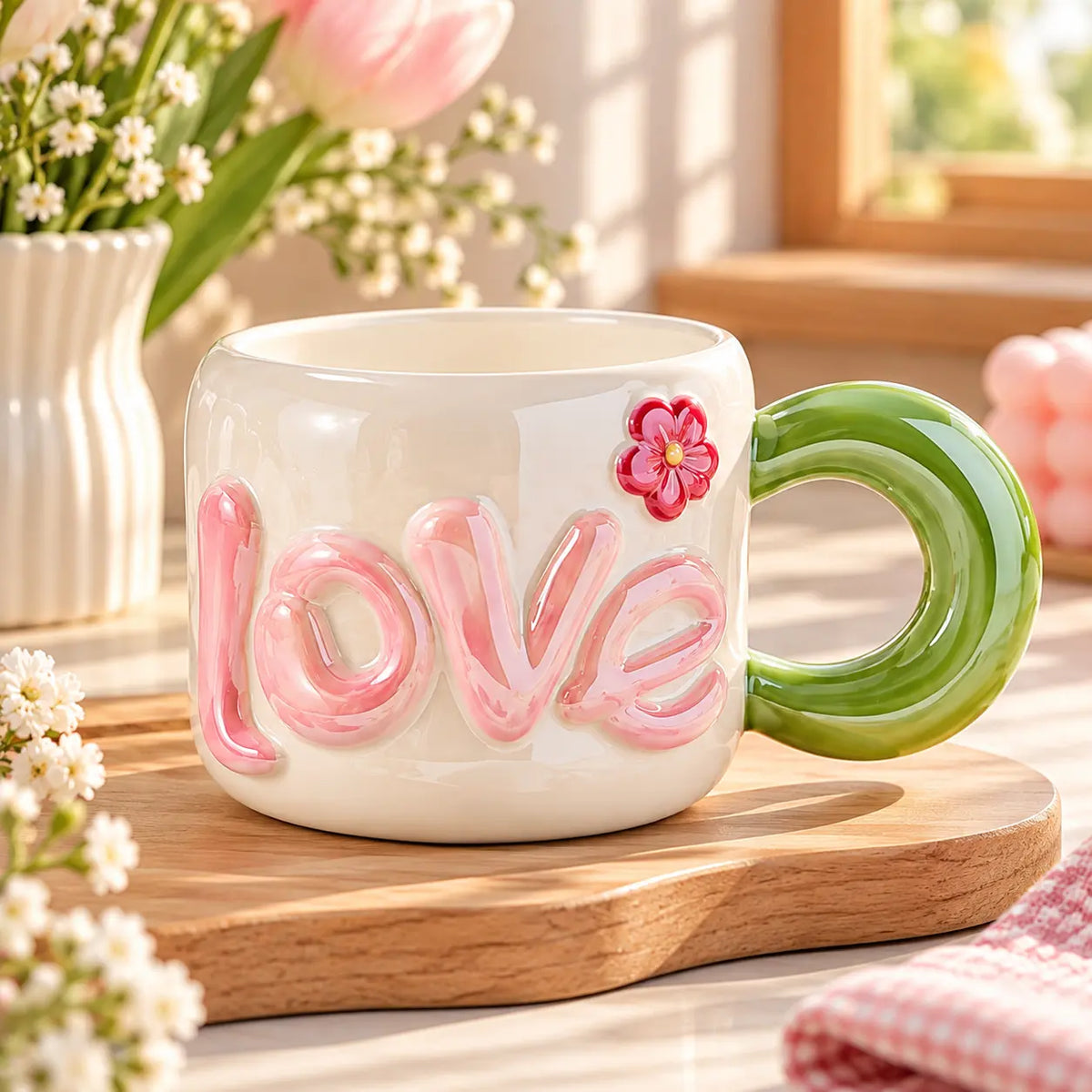 3D Love Ceramic Coffee Mug with Round Handle