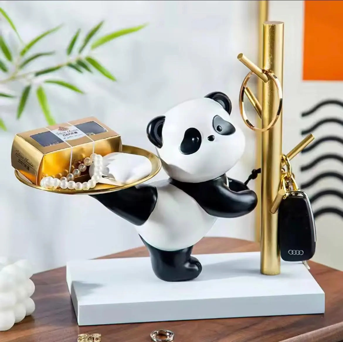 Cute Panda Decorative Storage Tray & Key Holder  Nordic Resin Figurine Home Decor Organizer