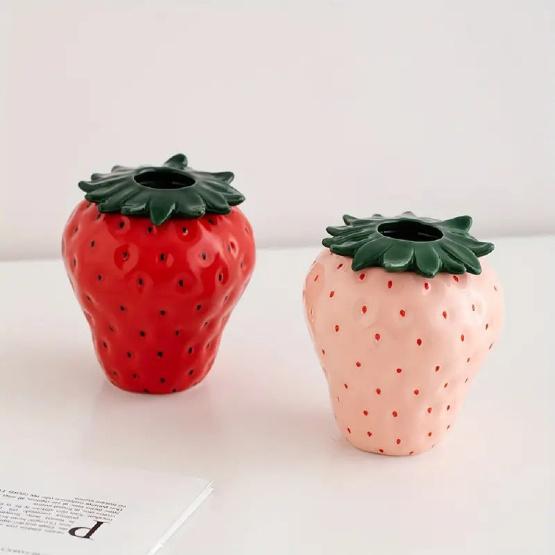 Strawberry Ceramic Vase Cute Small Flower Pot for Home Decor INS Style Aesthetic Living Room Decoration