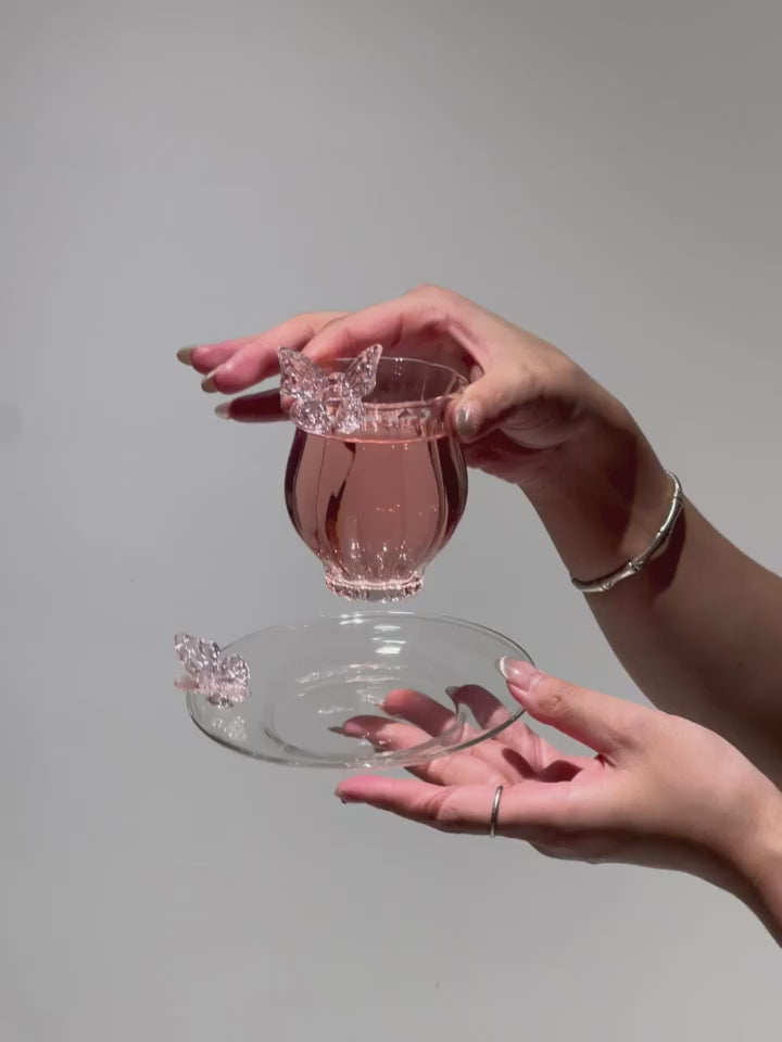 Crystal Butterfly Glass Cup & Saucer Set