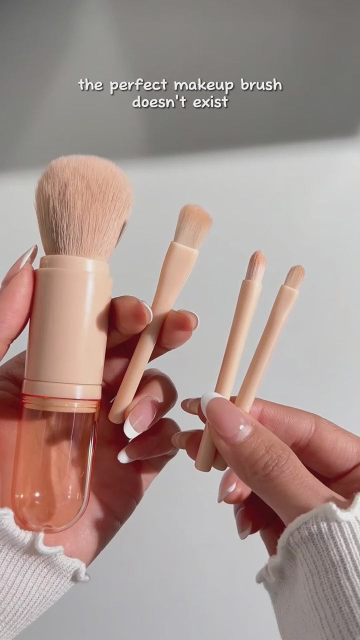 Portable Makeup Brush Telescopic Loose Powder & Eye Brush Set with PVC Lid  Travel Beauty Tool