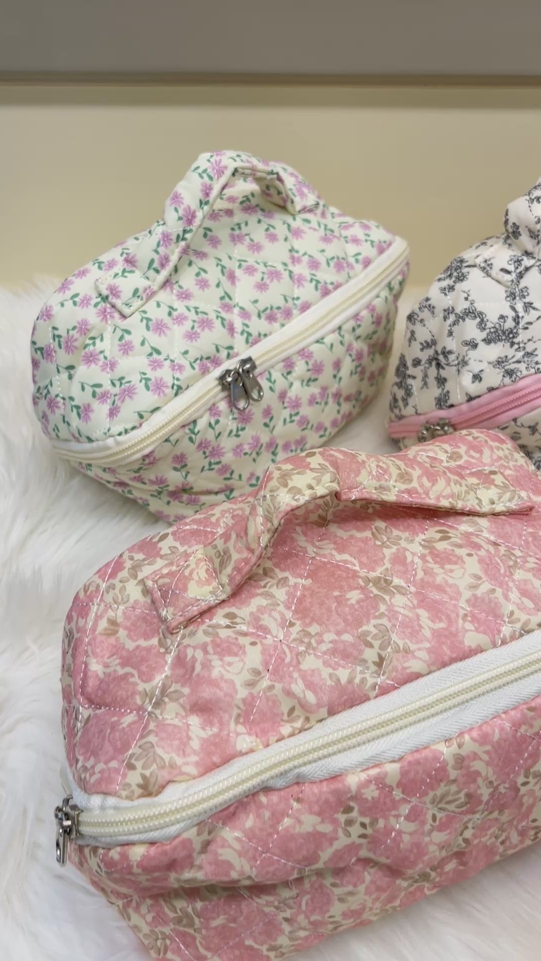 Quilted Floral Travel Cosmetic Bag Multi Pattern Makeup & Toiletry Organizer