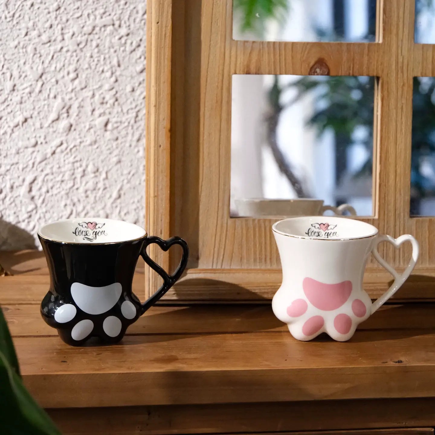Cute Cat Paw Ceramic Mug with Heart Handle & Star Spoon Kawaii Coffee & Milk Cup Gift Sparkels  Sparkels