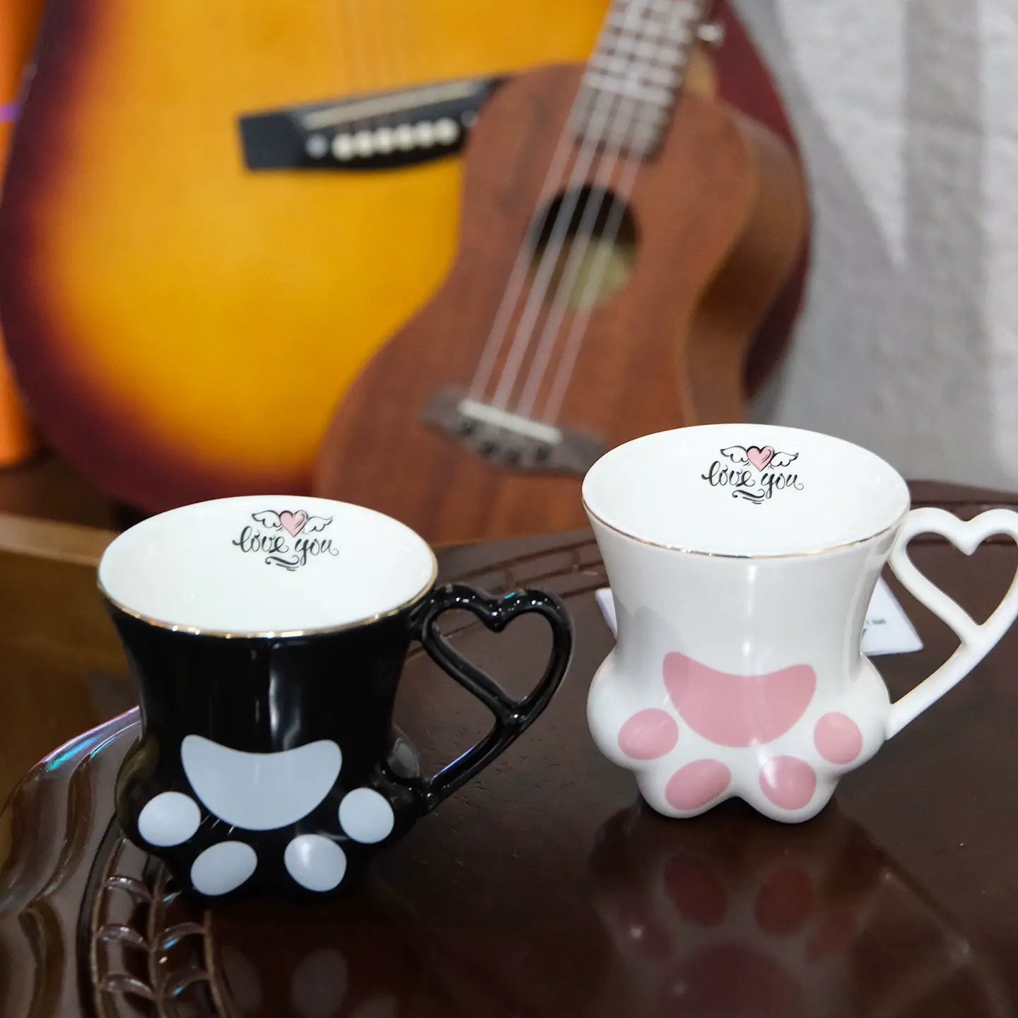 Cute Cat Paw Ceramic Mug with Heart Handle & Star Spoon Kawaii Coffee & Milk Cup Gift Sparkels  Sparkels