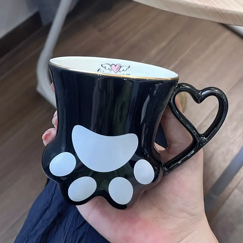 Cute Cat Paw Ceramic Mug with Heart Handle & Star Spoon Kawaii Coffee & Milk Cup Gift Sparkels  Sparkels
