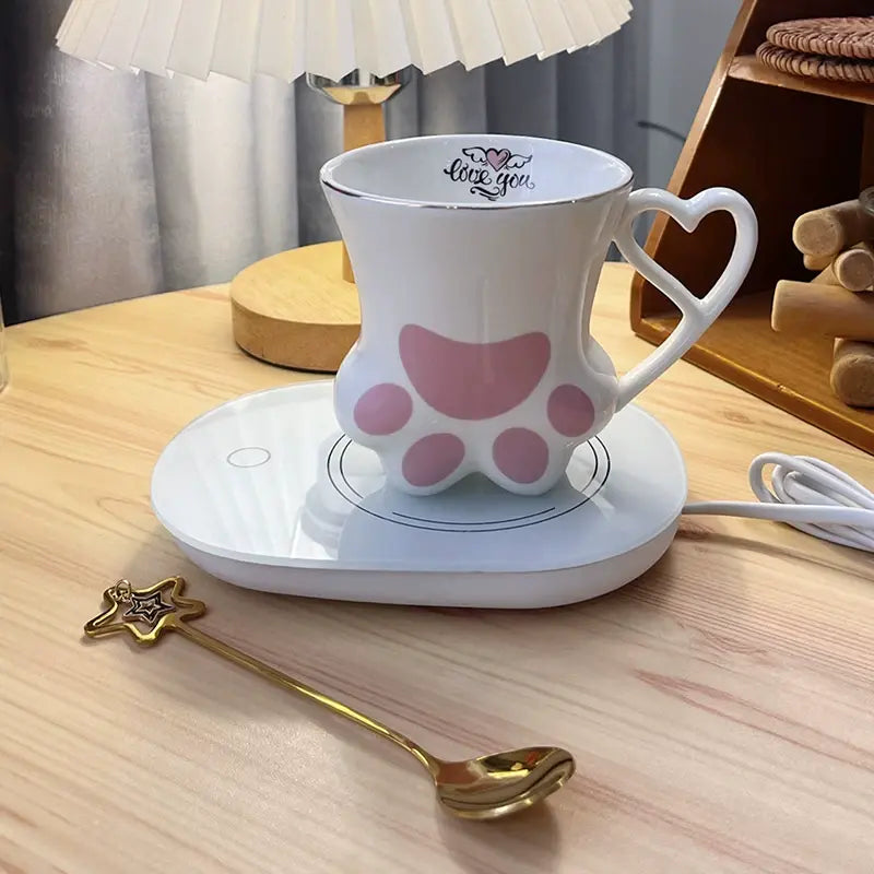 Cute Cat Paw Ceramic Mug with Heart Handle & Star Spoon Kawaii Coffee & Milk Cup Gift Sparkels  Sparkels