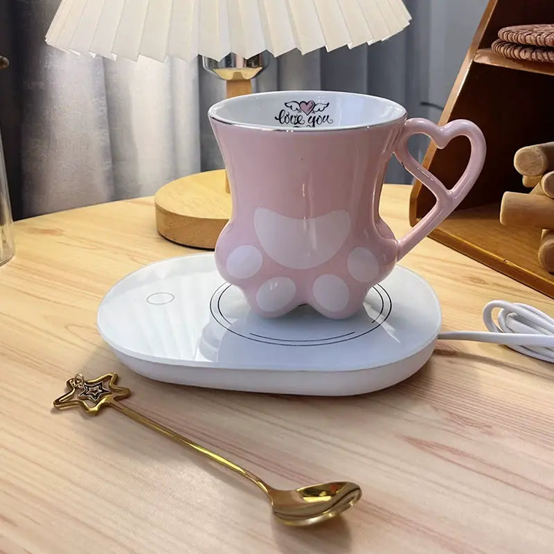Cute Cat Paw Ceramic Mug with Heart Handle & Star Spoon Kawaii Coffee & Milk Cup Gift Sparkels  Sparkels