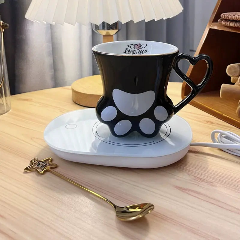 Cute Cat Paw Ceramic Mug with Heart Handle & Star Spoon Kawaii Coffee & Milk Cup Gift Sparkels  Sparkels