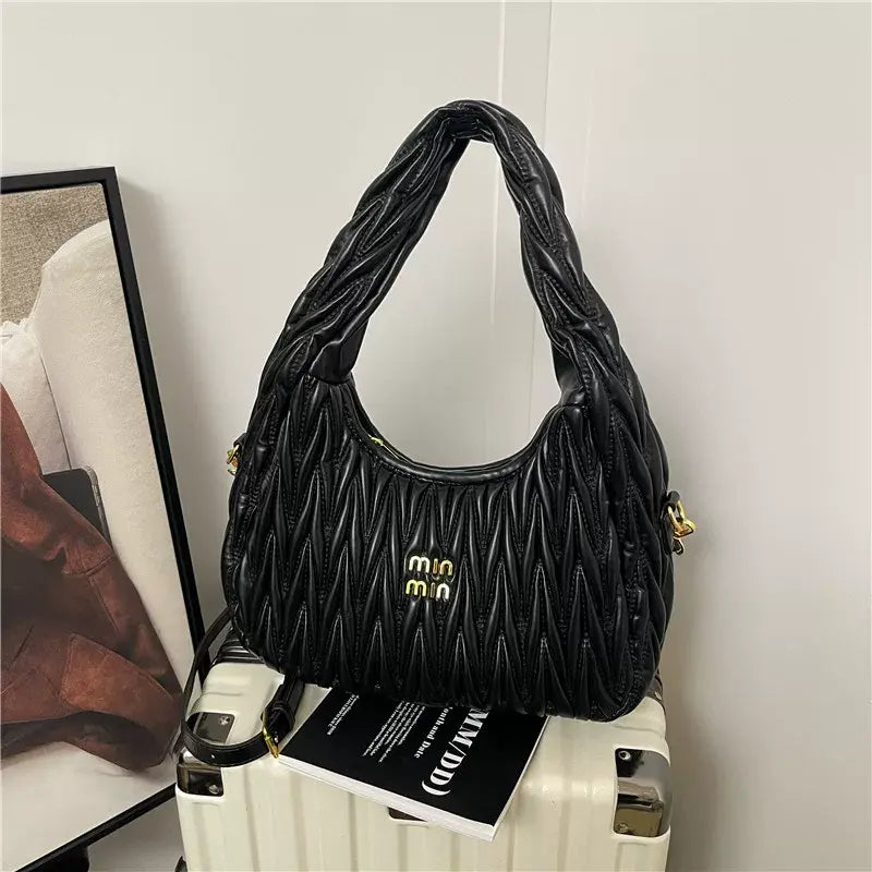 MinMin Quilted Hobo Shoulder Bag  Soft PU Leather Trendy Handbag for Women Crossbody & Tote Purse Sparkels  Sparkels