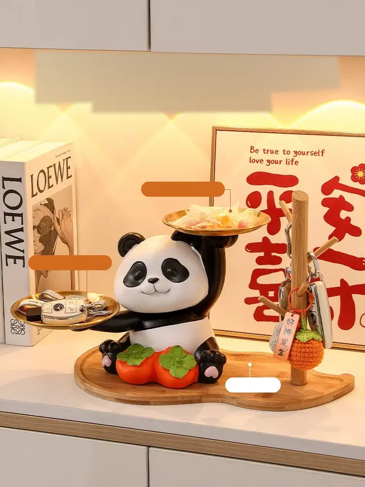 Cute Panda Double Tray Decorative Storage Rack Resin Panda Figurine Organizer for Keys, Snacks, Jewelry & Home Decor Sparkels  Sparkels