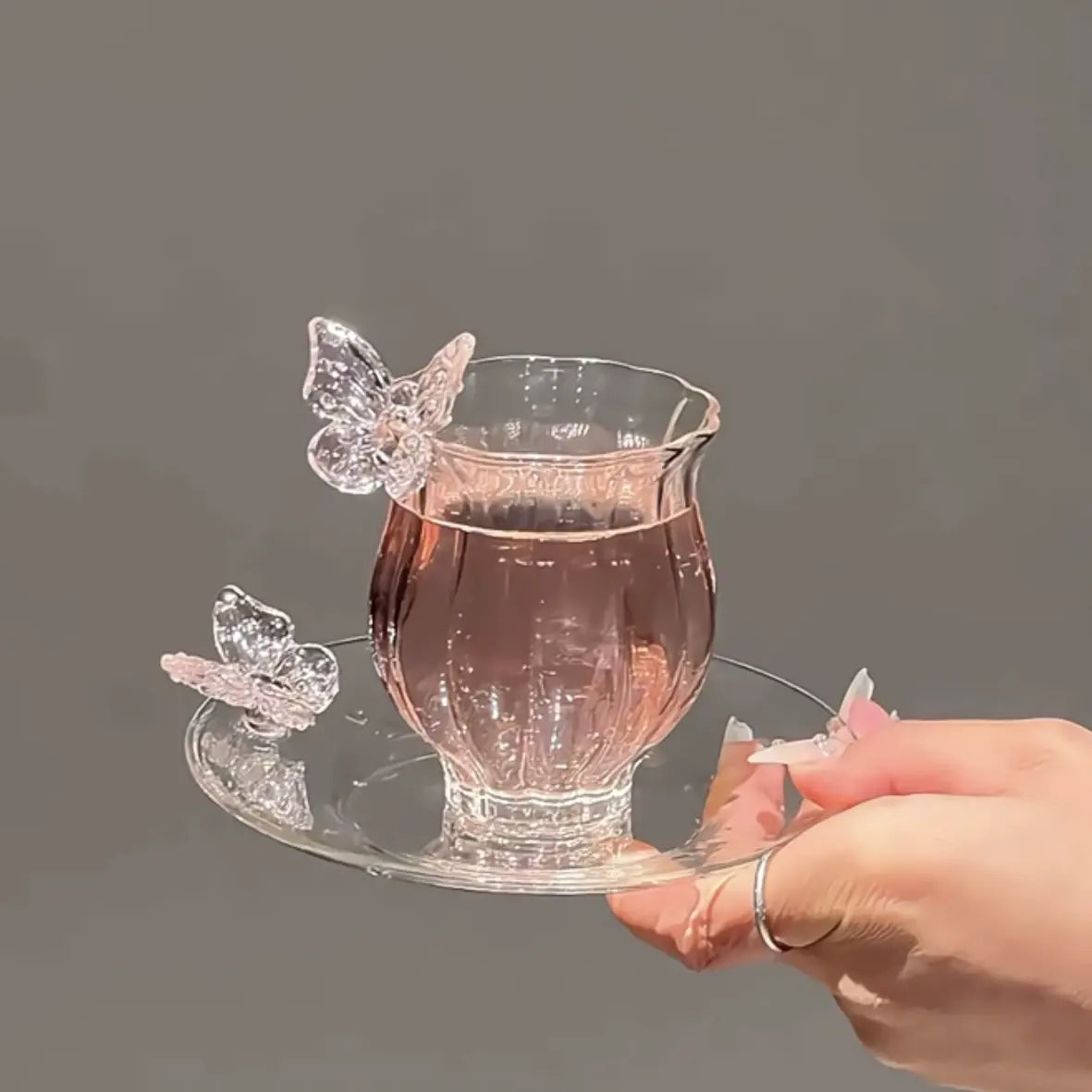 Crystal Butterfly Glass Cup & Saucer Set Sparkels  Sparkels