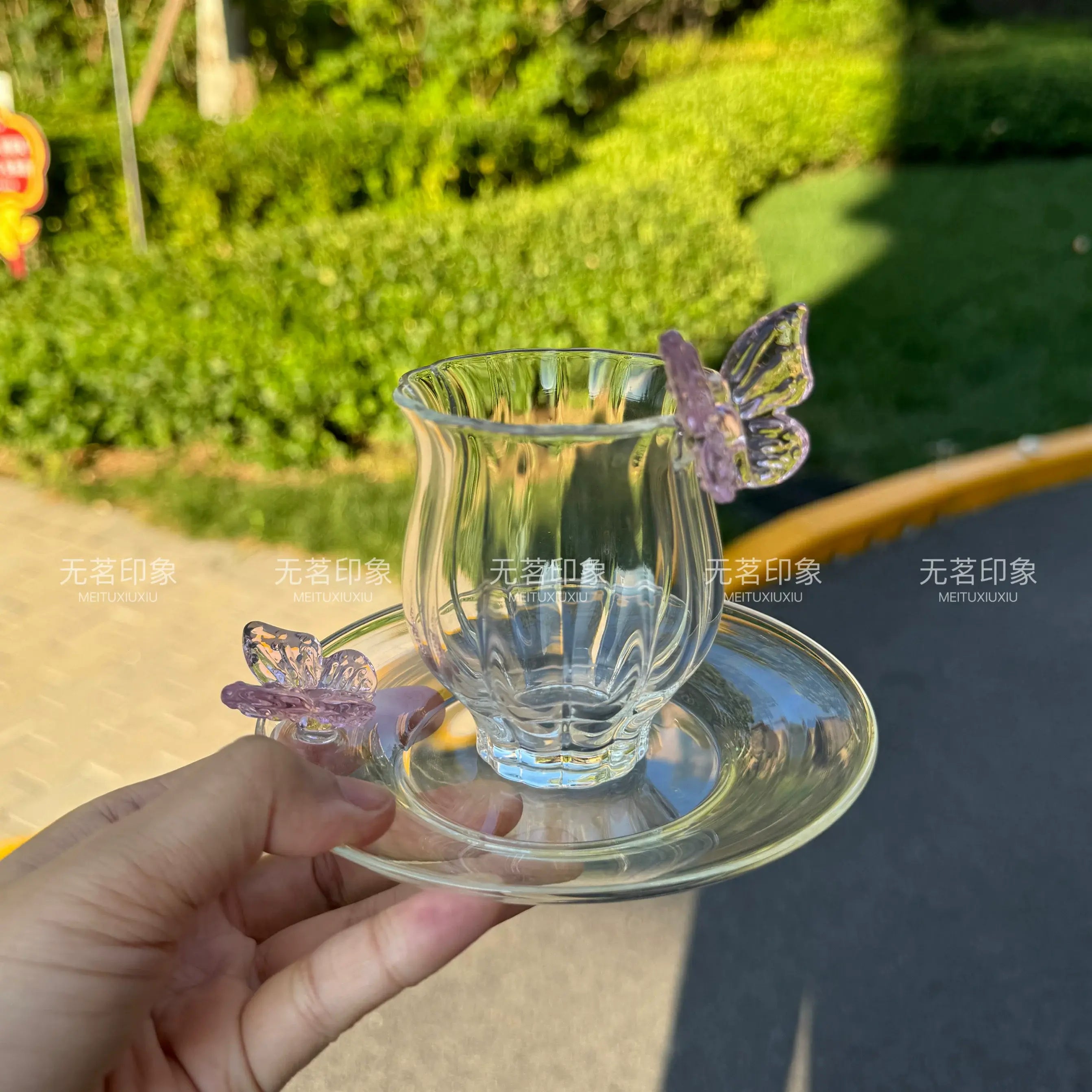 Crystal Butterfly Glass Cup & Saucer Set Sparkels  Sparkels