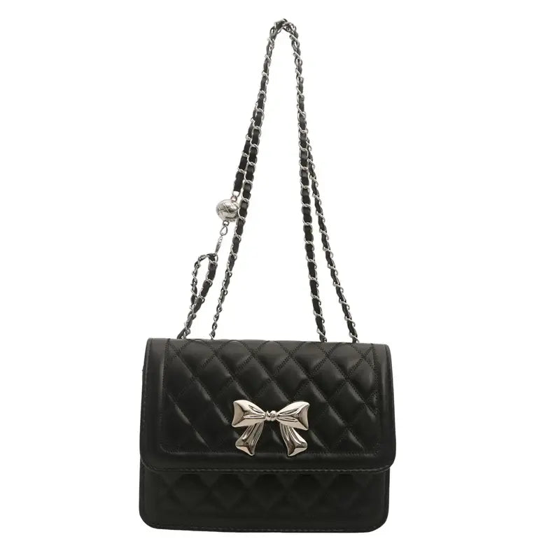 Elegant Quilted Bow Crossbody Bag for Women Chic Shoulder Handbag with Chain Strap Sparkels  Sparkels