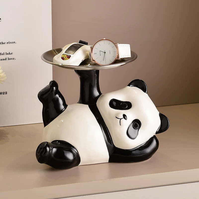 2pcs Cute Panda Decorative Tray Statue  Resin Jewelry, Watch & Key Organizer for Desk, Entryway & Vanity Sparkels  Sparkels