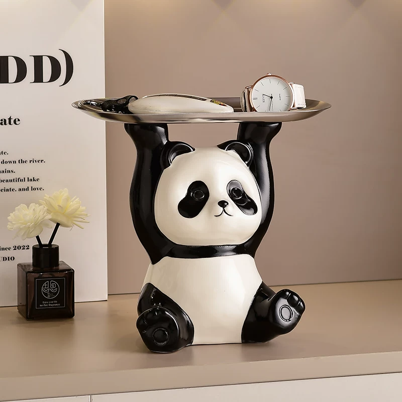 2pcs Cute Panda Decorative Tray Statue  Resin Jewelry, Watch & Key Organizer for Desk, Entryway & Vanity Sparkels  Sparkels