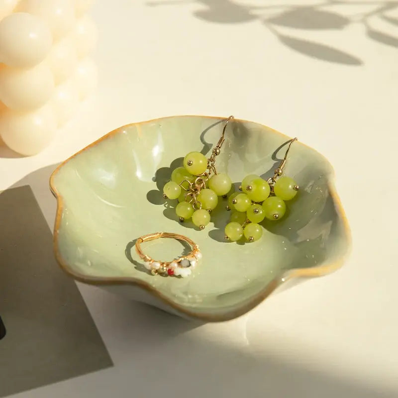 Elegant Ceramic Flower Jewelry Trinket Dish  Ring Holder & Vanity Organizer Bowl Sparkels  Sparkels